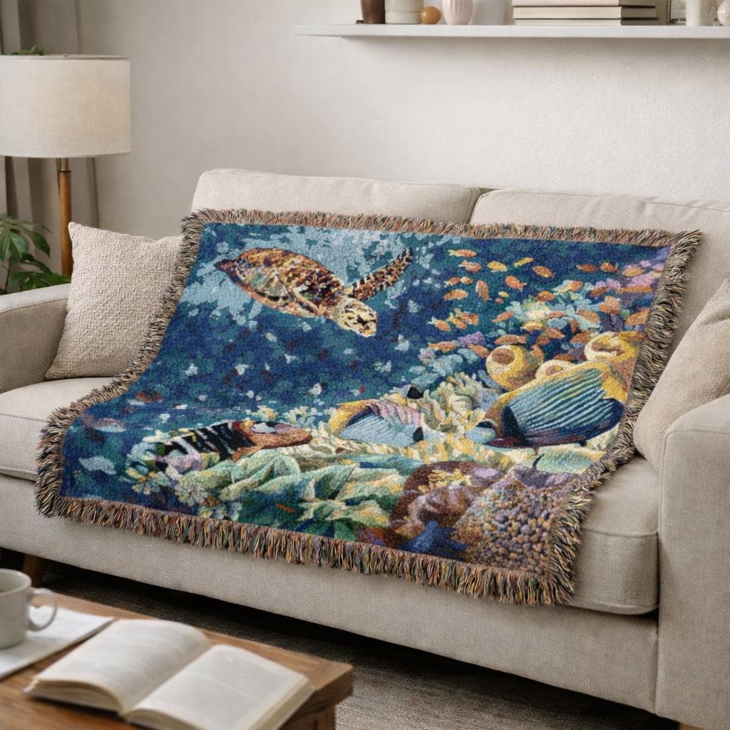 Ocean Tapestry Cotton Woven Blanket