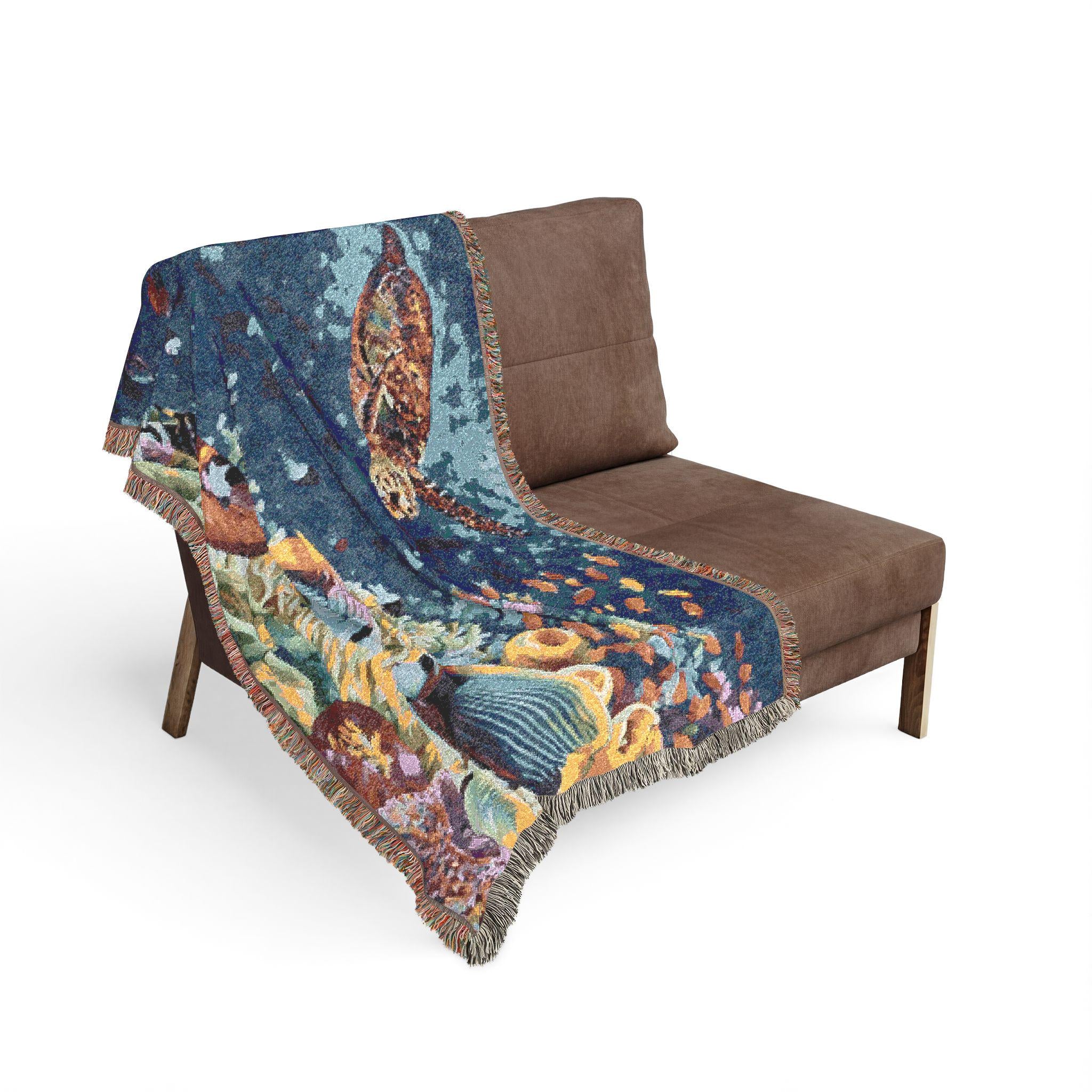 Ocean Tapestry Cotton Woven Blanket